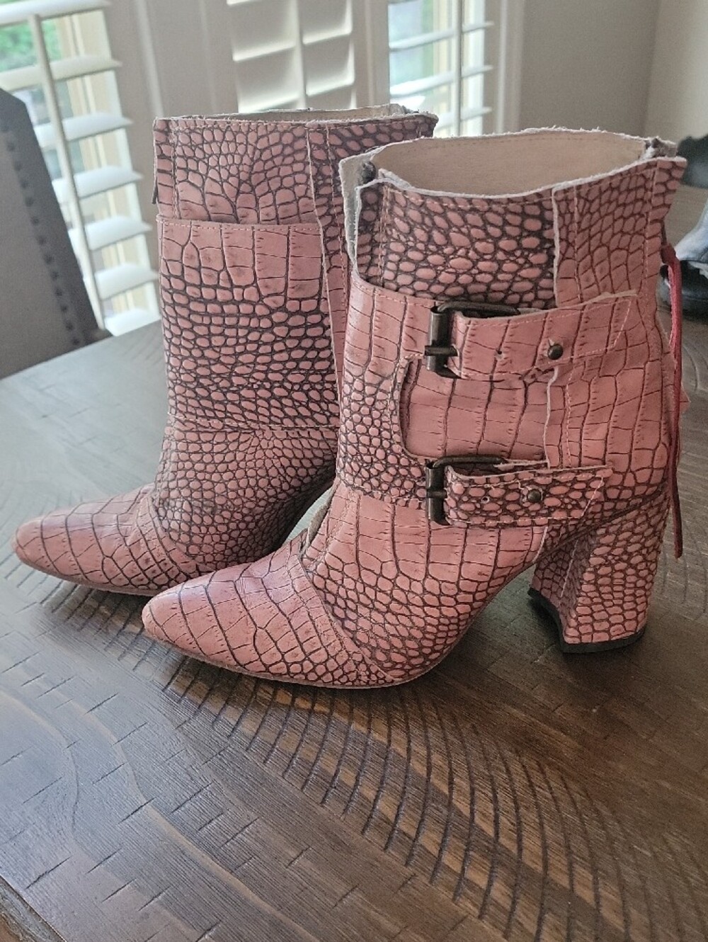 Joey Croc-Embossed Blush Pink Ankle Boots - Picture 2 of 6